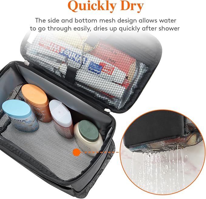Lifewit Mesh Shower Caddy Bag Portable College Dorm Room Essentials Caddy Tote Basket for Bathroom, Gym, Travel, Camping Quick Dry Hanging Shower Organizer Toiletry Bag for Women Wen, Large, Black