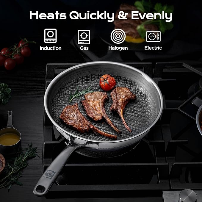 10in Nonstick Frying Pan - Stainless Steel Skillet, Dishwasher & Oven Safe, Compatible with Induction & Gas Stoves, Non-Toxic & Easy to Clean