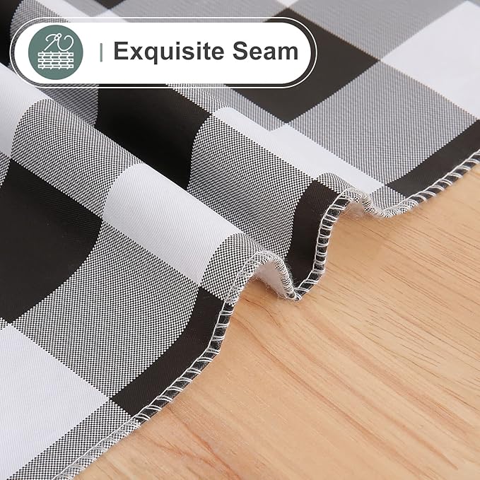 misaya Rectangle Waterproof Vinyl Table Cloth, Buffalo Flannel Backed Tablecloth, Wipeable Plastic Table Cover for Dinner, Kitchen, Outdoor (60" x 144", Black and White)