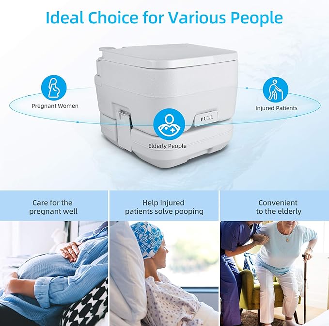 YITAHOME Portable Travel Toilet RV Potty, 2.6 Gallon Detachable Tank, Double Outlet Water Spout, Handle Flush Pump, for Camping, Boating, Hiking, Trips