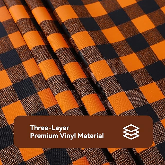 Romanstile Fall Halloween Vinyl PVC Tablecloth, 100% Waterproof Buffalo Plaid Plastic Table Cloth, Heavy Duty Wipeable Table Covers for Camping/Picnic/Outdoor - 54 x 108, Black and Orange