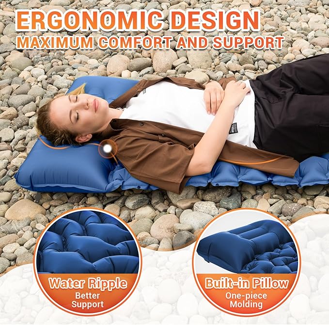 KingCamp Sleeping Pad for Camping, Ultralight Connectable Inflatable Sleeping Pad Camping Mattress with 6.3" Built-in Pillow & Foot Pump for Backpacking Hiking Tent Cot