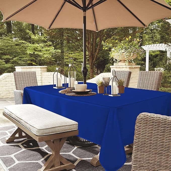LUSHVIDA Rectangle Outdoor Tablecloth with Umbrella Hole and Zipper, 60x84 Inch Blue, Washable Waterproof Table Cloth Spill Proof Wrinkle Free Table Cover for Patio Spring Summer Picnic BBQS