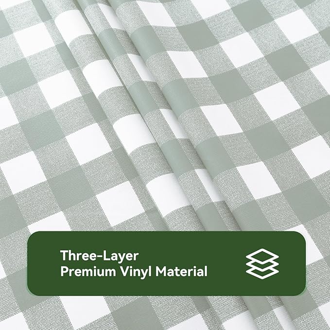 Romanstile Rectangle Plastic Tablecloth, 100% Waterproof Oil-Proof Checkered PVC Table Cloth, Heavy Duty Vinyl Table Cover for Dining, Camping, Picnic, Outdoor - 54 x 78 Inch, Light Grey