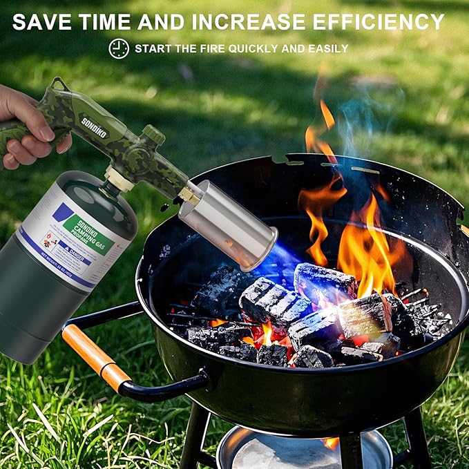 Sondiko Powerful Propane Torch L8010, Sous Vide, Campfire Starter, Adjustable Gas Welding Kit for Searing Steak, BBQ, Gas Welding(Camouflage) Propane Tank Not Included
