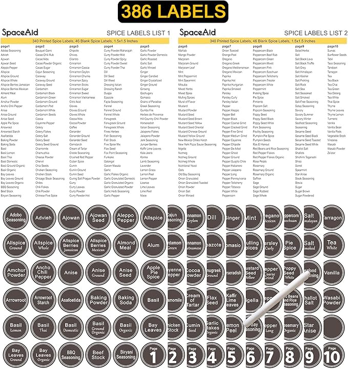 SpaceAid Spice Rack Organizer with 32 Spice Jars, 386 Spice Labels, Chalk Marker and Funnel Set for Cabinet, Countertop, Pantry, Cupboard or Door & Wall Mount - 32 Jars, 15.3" W × 10.8" H, Black