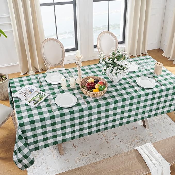 Softalker Gingham Checkered Rectangle Tablecloth - Waterproof Buffalo Plaid Table Cloth Stain Resistant Washable Table Cover for Picnic/Camping/Outdoor - Hunter Green, 60 x 102 Inch