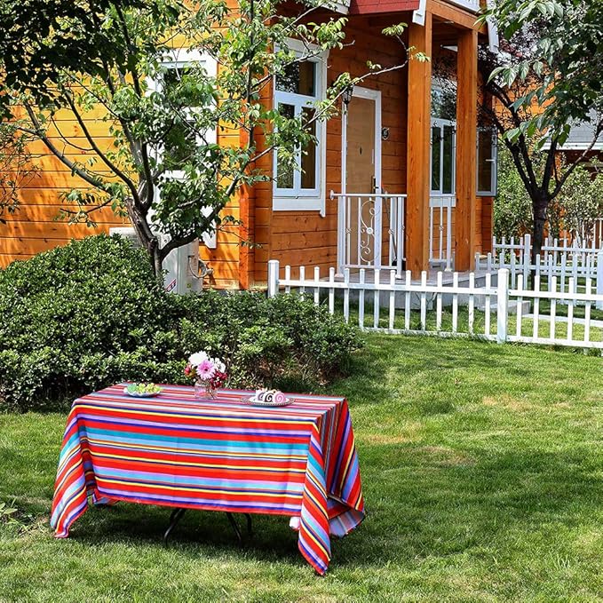 Poise3EHome 60X84 Outdoor/Indoor Waterproof Spillproof Rectangle Tablecloth for Camping Picnic Party Patio Table Spring, Color Stripe