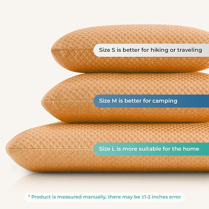 Travel Pillow Memory Foam Pillows, Camping Pillow-Compressible Medium Firm, Breathable Cover, Ideal Backpacking Hiking, Bed Pillows, Airplane and Car (Apricot Yellow, M)