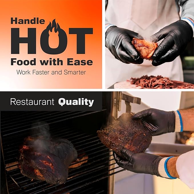 Raxwell BBQ Gloves - 6 Heat Resistant Cotton Liners + 100 Nitrile Food Prep Gloves for Barbecue Smoker, Cooking & Hot Food - Size Large - BBQ Accessories - Grilling Accessories