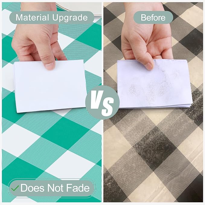 misaya Rectangle Waterproof Vinyl Table Cloth, Buffalo Flannel Backed Tablecloth, Wipeable Plastic Table Cover for Dinner, Kitchen, Outdoor (54" x 120", Green and White)
