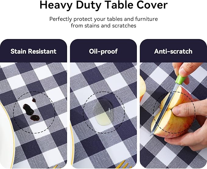 Romanstile Square Vinyl PVC Tablecloth, 100% Waterproof Buffalo Plaid Plastic Table Cloth, Oil Proof Heavy Duty Wipeable Table Covers for Dining/Camping/Picnic/Outdoor - 60 x 60, Navy Blue