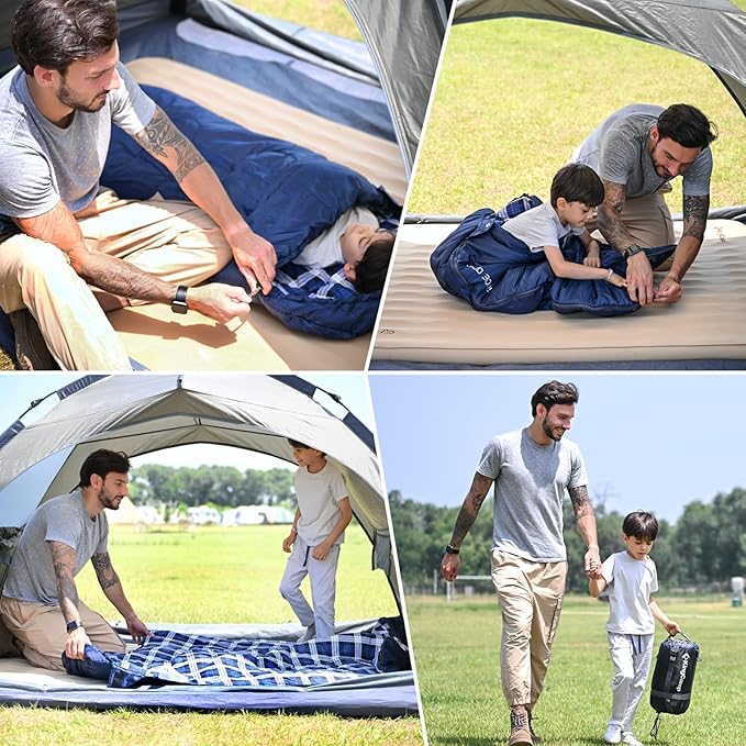 KingCamp 45° F Kids Sleeping Bag, Lightweight Waterproof & Compact Flannel Sleeping Bags Cold Weather & Warm Youth Essentials Gear Accessories for Camping, Fits 10-12 Children up to 5'5" Tall