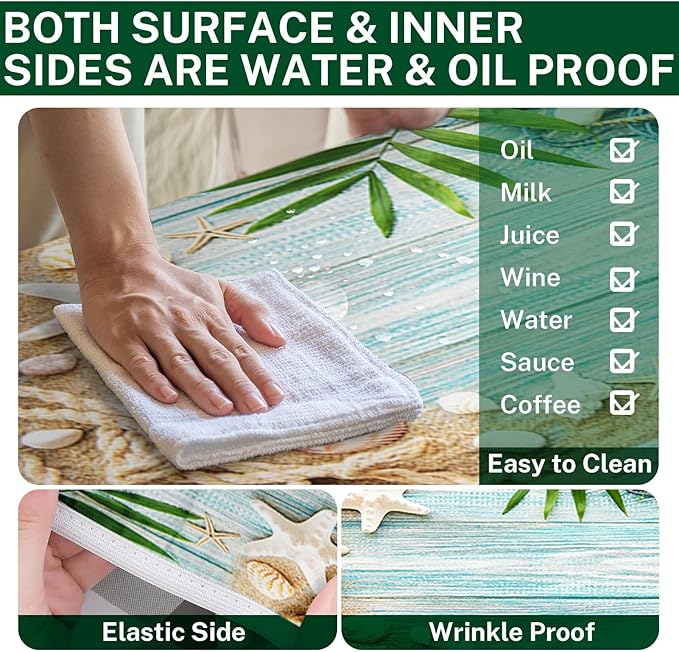 Picnic Table Cover with Bench Covers Elastic Edges, Beach Ocean Fitted Table Cover, Outdoor Patio Camping Essentials 72 Inch 3PCS, Waterproof Camping Fitted Tablecloth with Drawstring Bag