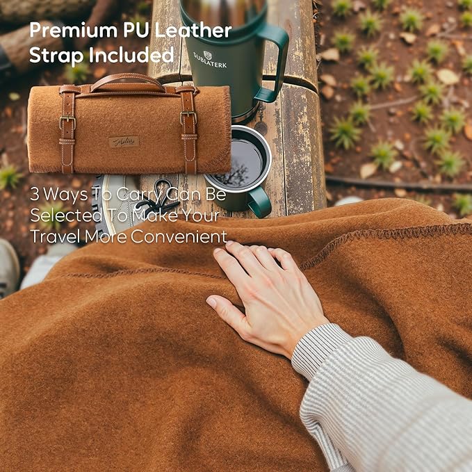 100% Wool Blanket, 48" x 62", Warm, Thick, Washable, Military Wool Blanket, Great for Camping, Outdoors, Sporting Events, Survival Kits, Dark Camel