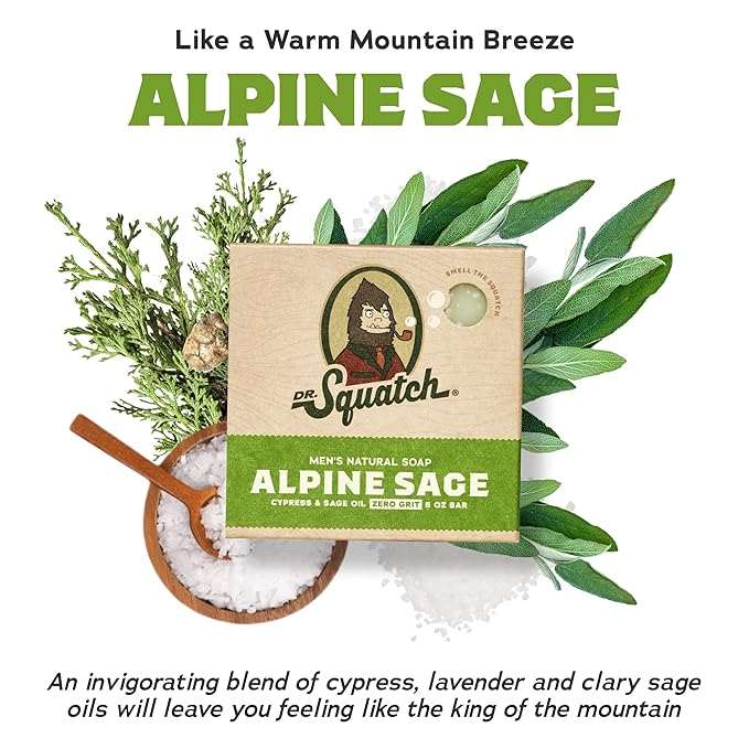 Dr. Squatch Natural Bar Soap for Men - Cold Process Soap with No Harsh Chemicals - Alpine Sage (5 oz, 3-Pack)