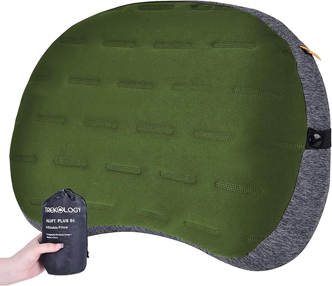 TREKOLOGY Inflatable Camping Pillow - Ultralight Backpacking, Hiking, Outdoor, Travel, Picnic, and Sleeping Pillow - Compact, Portable, Comfortable Camp Pillow for All Adventures ALUFT Plus SE
