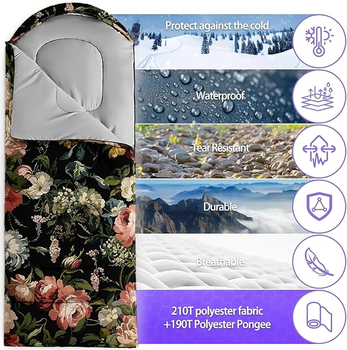 Sleeping Bags for Adults and Kids,3D Printing Camping Sleeping Bag for Girls Boys Lightweight Waterproof Cold/Warm 3-Season,Outdoor Travel with Compression Bags