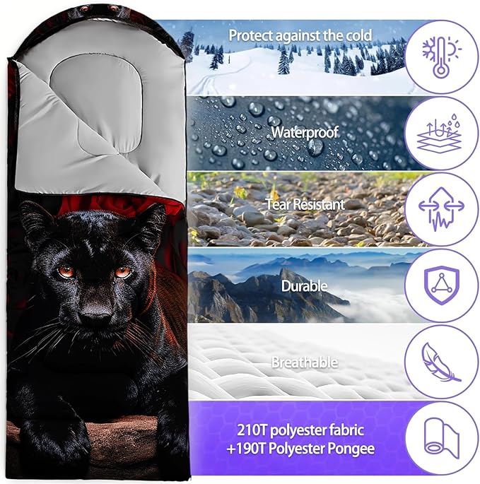 Sleeping Bags for Adults and Kids,3D Printing Camping Sleeping Bag for Girls Boys Lightweight Waterproof Cold/Warm 3-Season,Outdoor Travel with Compression Bags