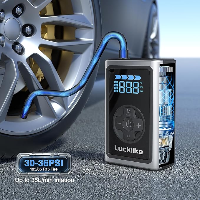 Lucklike Tire Inflator Portable Air Compressor,150PSI Portable Air Pump for Car, Bike Tire Pump with Digital Pressure Gauge, Air Pump with LED Light for Ball, Motorcycle, Bicycles