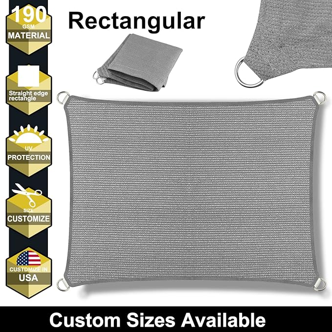 10' x 16' Grey Outdoor Sun Shade Sail Canopy ??UV Resistant Permeable Awning Fabric for Patio, Garden, Backyard, Pergola, Carport, Lawn Shelter Cover