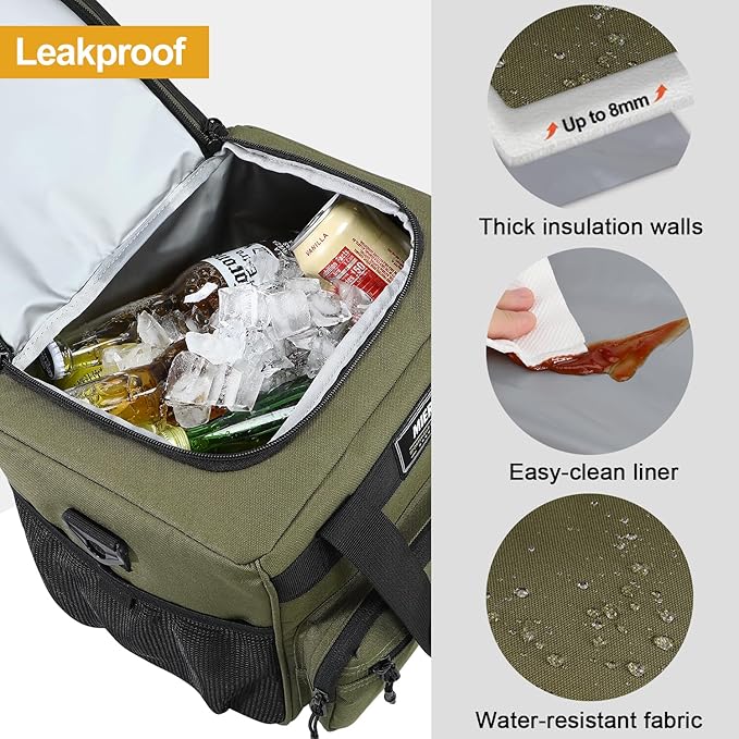 MIER Large Lunch Box for Men Women Adult Insulated Soft Sided Cooler 24 Can Leakproof Lunch Bag Collapsible for Work Travel Camping Beach, 15L (Green-No Luggage Strap)