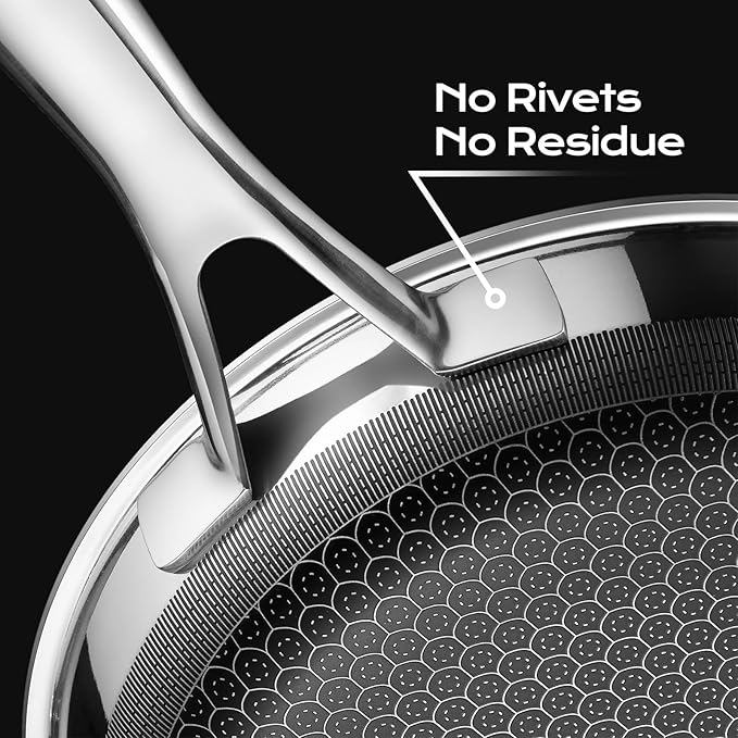 10in Nonstick Frying Pan - Stainless Steel Skillet, Dishwasher & Oven Safe, Compatible with Induction & Gas Stoves, Non-Toxic & Easy to Clean