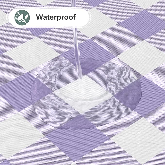 misaya Square Waterproof Vinyl Table Cloth, Buffalo Flannel Backed Tablecloth, Wipeable Plastic Table Cover for Dinner, Kitchen, Outdoor (60" x 60", Lavender and White)