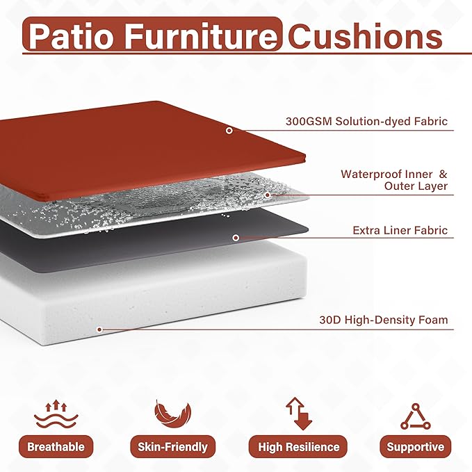 Patio Chair Cushions 17 X 16 X 3 Inch Waterproof Outdoor Seat Cushions for Patio Furniture, Outdoor Sofa Couch Pads with Ties & Handle, Set of 2, Terra Red