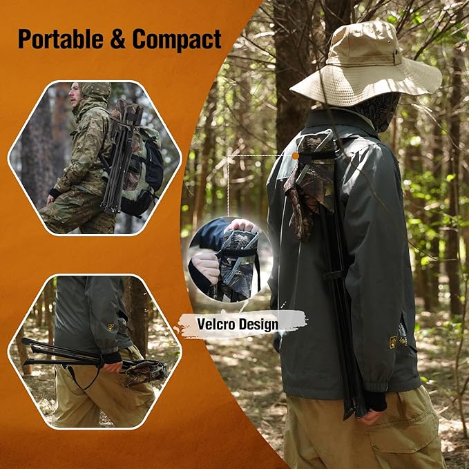 REDCAMP 2 Pack Tripod Hunting Chairs for Blinds, Folding Lightweight Portable Fishing Chair for Adults Hunting Stools with Backrest, Golf Chairs for Spectators, Camo
