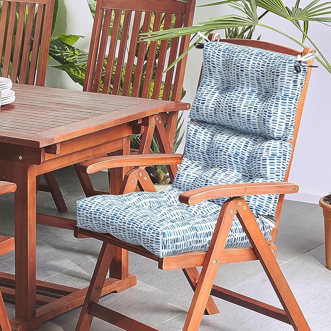 LVTXIII Outdoor High Back Chair Cushions, Seasonal Replacement Adirondack Chair Cushion with Ties, Patio Waterproof Seat Cushions for Home Garden Use (22” W x 20” D, Set of 2, Pebble Blue)