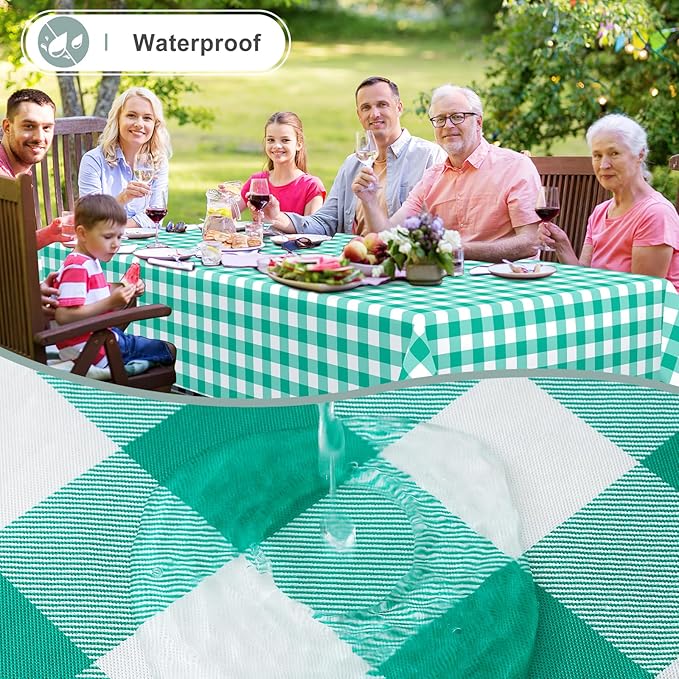 misaya Rectangle Waterproof Vinyl Table Cloth, Buffalo Flannel Backed Tablecloth, Wipeable Plastic Table Cover for Dinner, Kitchen, Outdoor (54" x 120", Green and White)
