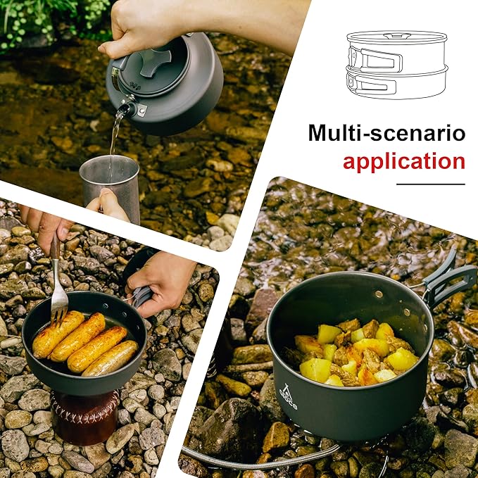 Alocs Camping Cookware, Portable Camping Essentials with Accessories, Camping Gear Camping Cooking Set for Outdoor Cooking, Backpacking, Hiking and Picnic.