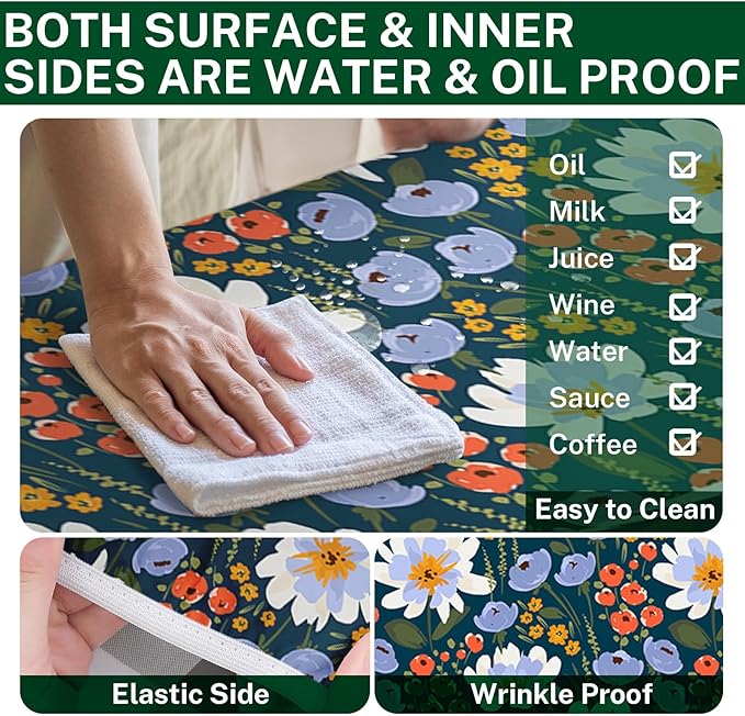 Picnic Table Cover with Bench Covers Elastic Edges, Floral Fitted Table Cover, Outdoor Patio Camping Essentials 72 Inch 3PCS, Waterproof Camping Fitted Tablecloth with Drawstring Bag