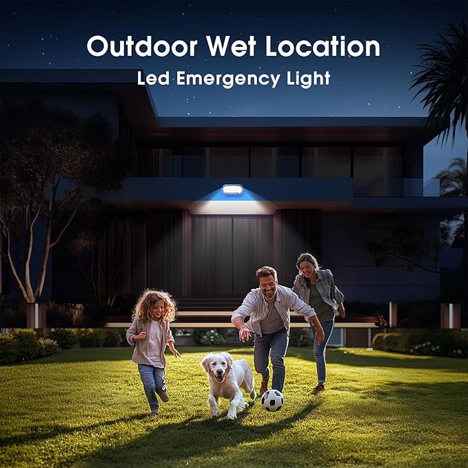 Wet Location Rated Outdoor Emergency Light,Waterproof Exterior Led Emergency Lights with Battery Backup,Adjustable Heads,Commercial Hardwired Emergency Lighting,UL Listed,120-347V (2 Pack)