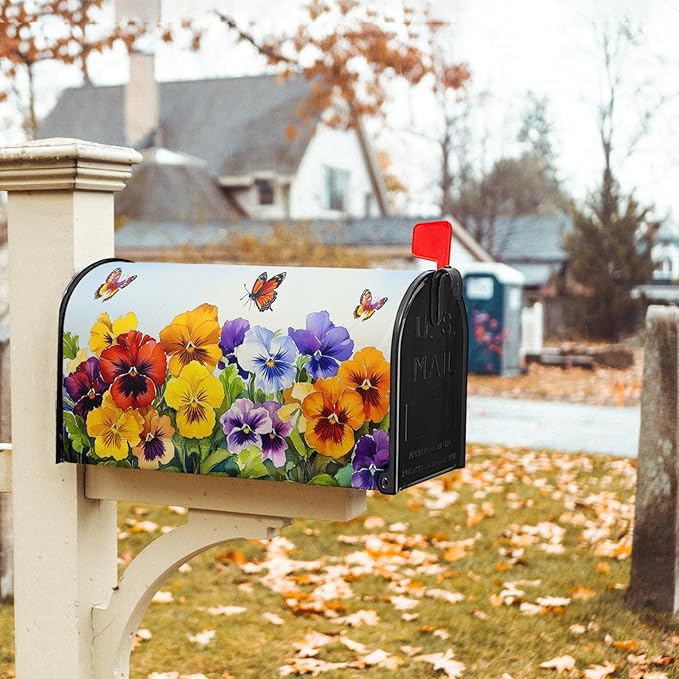 Watercolor Floral Mailbox Covers Magnetic Large Size 25.5''x21'' Spring Summer Flowers Butterfly Letter Box Wrap Colorful Flower Seasonal Waterproof Post Letter Box Cover for Outdoor Garden Yard