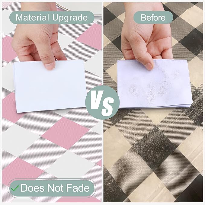 misaya Rectangle Waterproof Vinyl Table Cloth, Buffalo Flannel Backed Tablecloth, Wipeable Plastic Table Cover for Dinner, Kitchen, Outdoor (60" x 120", Pink and White)