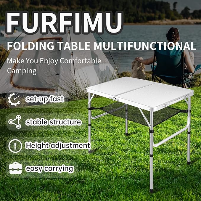 Medium Folding Table,2 Adjustable Height Foldable Table,3Ft Portable Camping Table,Outdoor Folding Table with Net Mesh,Folding Beach Table,White Metal Folding Table for Patio BBQ Backpacking