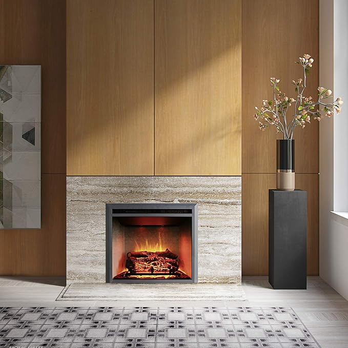 RICHFLAME 23 Inches, Edward Electric Fireplace Insert with Fire Crackling Sound, Weathered Concrete Interior, Remote Control, 750/1500W, Black