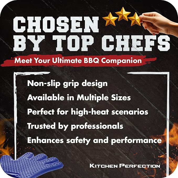 KITCHEN PERFECTION Silicone Smoker Oven Gloves -Extreme Heat Resistant Bbq Gloves -Handle Hot Food Right on Your Smoker Grill Fryer Pit|Waterproof Oven Mitts Grill Gloves |Superior Value Set+3 Bonuses