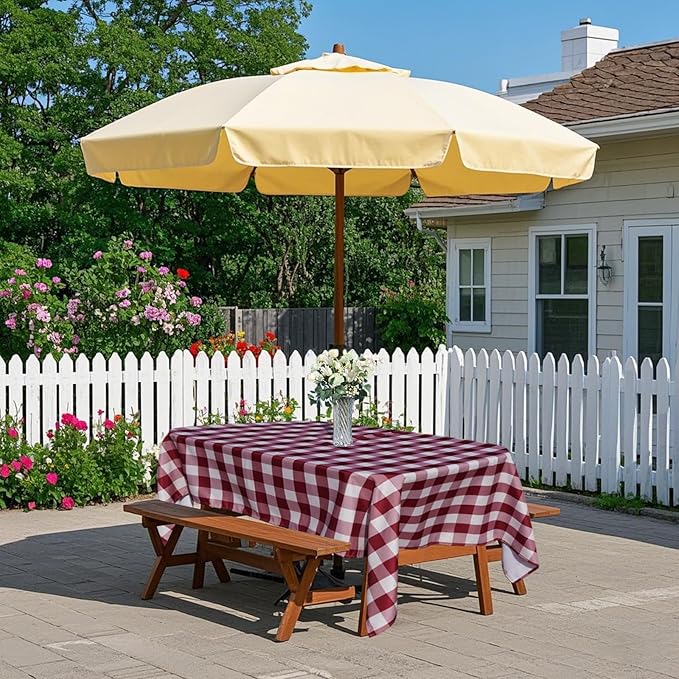 Poise3EHome 60X120 Outdoor/Indoor Waterproof Spillproof Rectangle Tablecloth with Umbrella Hole for Christmas Camping, Picnic, Afternoon Tea, BBQ, Burgundy Red Checkered