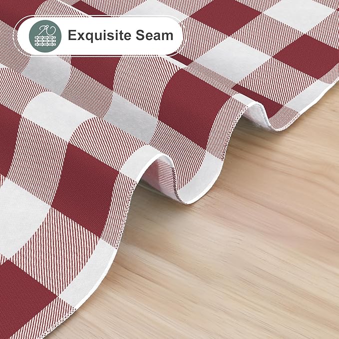 misaya Rectangle Waterproof Vinyl Table Cloth, Buffalo Flannel Backed Tablecloth, Wipeable Plastic Table Cover for Dinner, Kitchen, Outdoor (60" x 120", Burgundy and White)