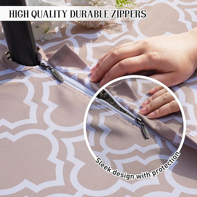 Poise3EHome Outdoor Tablecloth Rectangle with Umbrella Hole Waterproof Spillproof for Patio Table Picnic Camping Spring Summer, Khaki (52X70 Zipper)