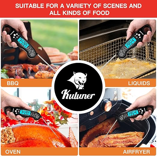 TP-01 Waterproof Digital Instant Read Meat Thermometer with 4.6 Folding Probe Backlight Calibration Function for Cooking Food Candy, BBQ Grill, Liquids,Beef(Black)