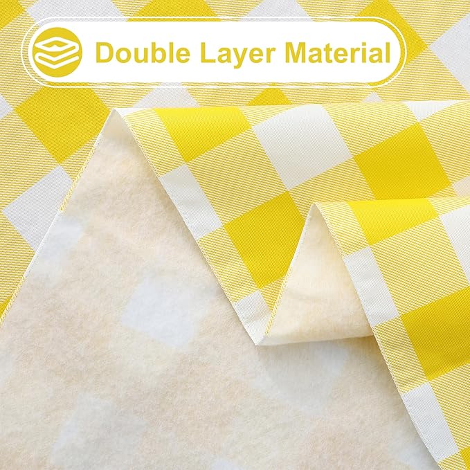 misaya Round Waterproof Vinyl Table Cloth, Buffalo Flannel Backed Tablecloth, Wipeable Plastic Table Cover for Dinner, Kitchen, Picnic (60", Yellow and White)