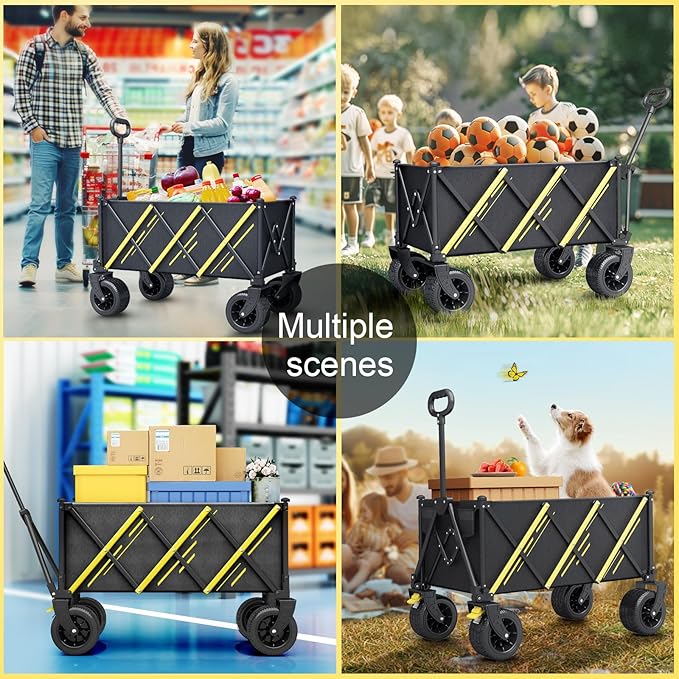 Wagons carts Foldable,Collapsible Wagon Foldable Wagon, Gather Heavy Duty Garden cart, Portable cart,Pets carts,with Large All-Terrain Beach Wheels and Drink Holder for Sports, Shopping, Camping