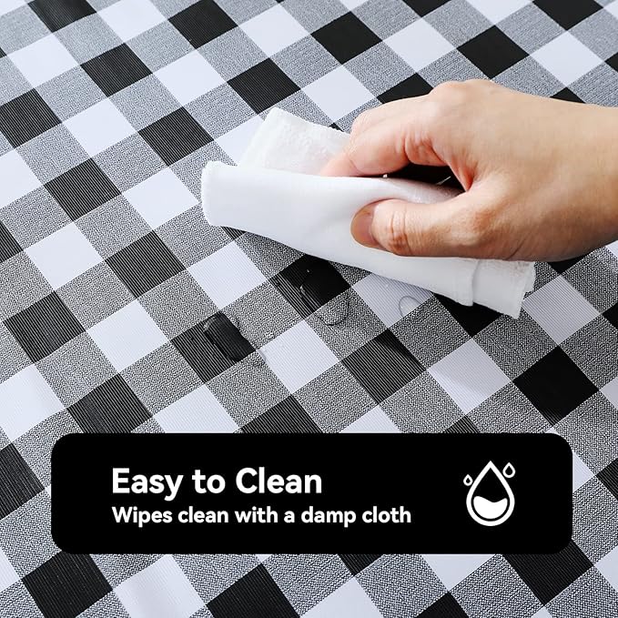 Romanstile Rectangle Vinyl PVC Tablecloth, 100% Waterproof Buffalo Plaid Plastic Table Cloth, Oil Proof Heavy Duty Wipeable Table Covers for Dining/Camping/Picnic/Outdoor - 52 x 70, Black and White