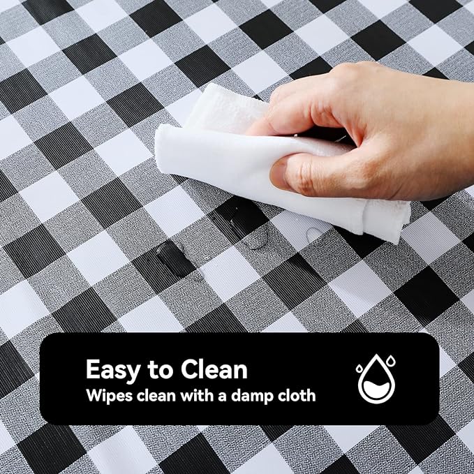 Romanstile Rectangle Vinyl PVC Tablecloth, 100% Waterproof Buffalo Plaid Plastic Table Cloth, Oil Proof Heavy Duty Wipeable Table Covers for Dining/Camping/Picnic/Outdoor - 54 x 120, Black and White