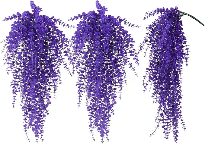 RECUTMS Artificial Hanging Plants Fake Plants Greenery Vines Aritificial Plants Eucalyptus Purple Leaves Hanging Vines Plant Colorful Outdoor Faux Vines Wall Decoration(Pure Purple)