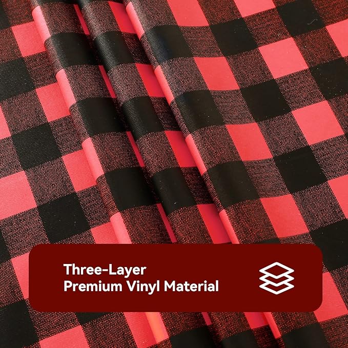 Romanstile Rectangle Vinyl PVC Tablecloth, 100% Waterproof Buffalo Plaid Plastic Table Cloth, Oil Proof Heavy Duty Wipeable Table Covers for Dining/Camping/Picnic/Outdoor - 52 x 70, Black and Red